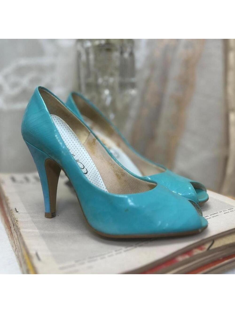 Vintage Connie Peep Toe Cracked Vinyl Heels